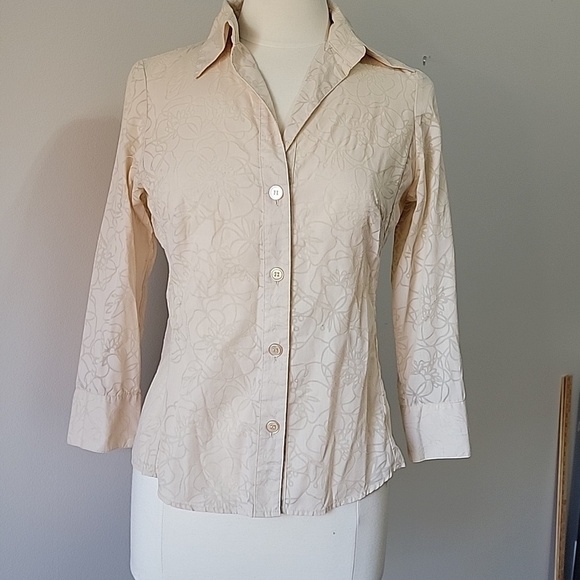 Harve Benard Tops - Cream and white Harve Benard button-up blouse with a touch of boho charm